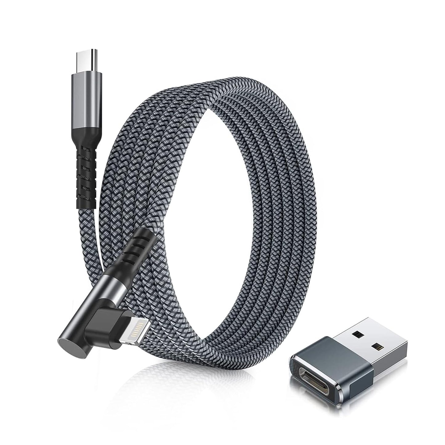 90 Degree Lightning Cable for iPhones (3 Feet)