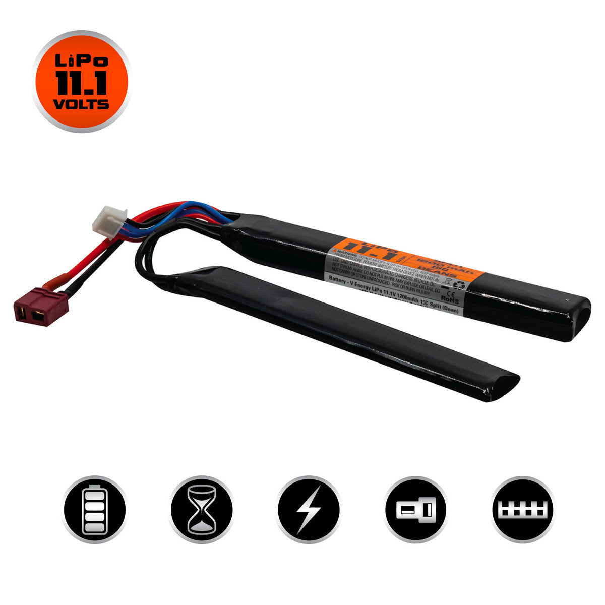 Valken LiPo 11.1V 1200mAh 15C Split Airsoft Battery