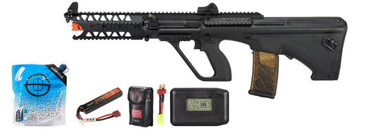 Army Armament Aug 7" Raptor Aeg Airsoft Rifle - Battery/Adapter/Charger Combo - (Black)