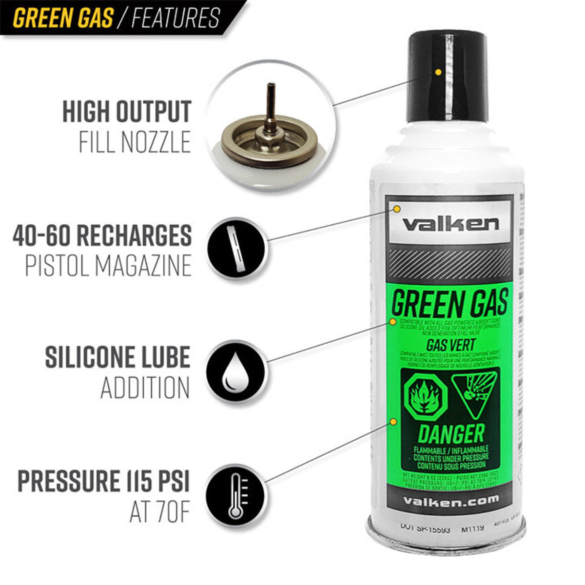 Valken 8oz Green Gas FULL CASE BULK PRICING