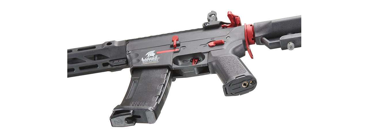 Lancer Tactical Gen 3 M4 SPR Interceptor Airsoft AEG Rifle with Red Accents (Color: Black)