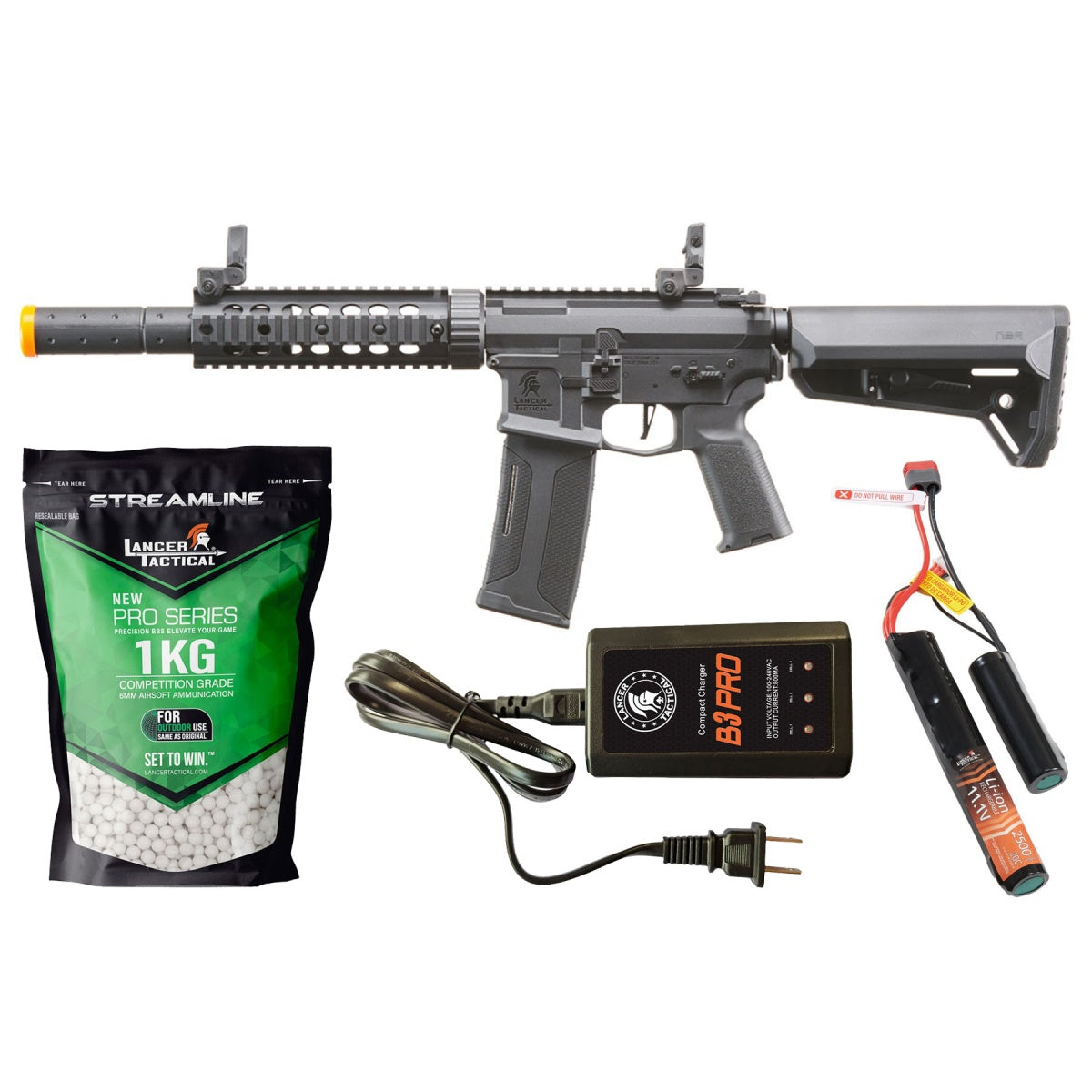 Lancer Tactical Gen 3 M4 Carbine SD AEG w/ Ambidextrous NSR Receiver, NSR Stock & Mock Suppressor Starter Bundle
