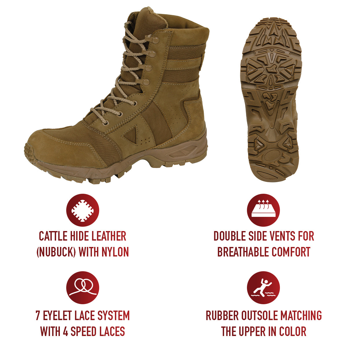 Rothco AR 670-1 Coyote Brown Forced Entry Tactical Boot - 8 Inch
