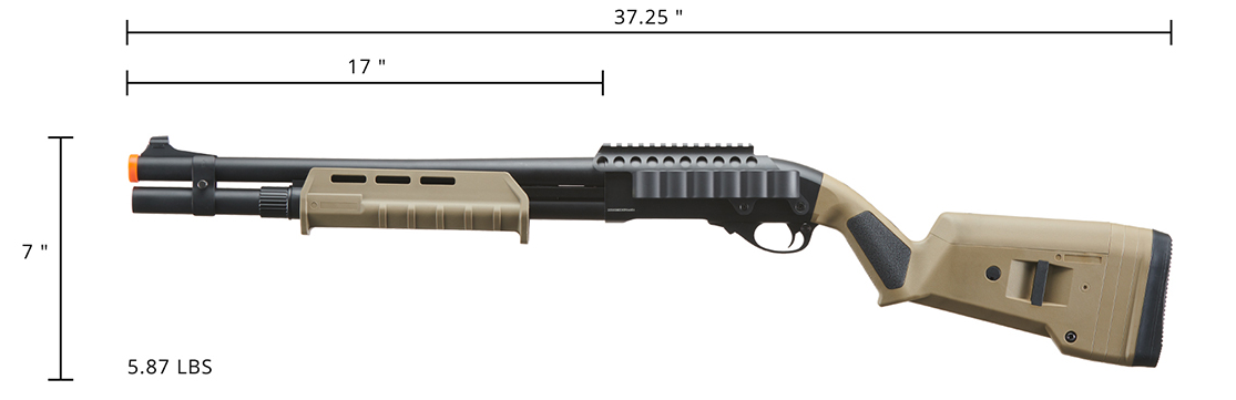 Golden Eagle Airsoft M870 MP M-LOK Style 3/6-Shot Pump Action Gas Shotgun - Tan with Shell Holder