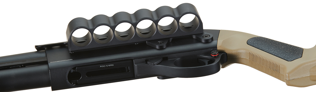 Golden Eagle Airsoft M870 MP M-LOK Style 3/6-Shot Pump Action Gas Shotgun - Tan with Shell Holder