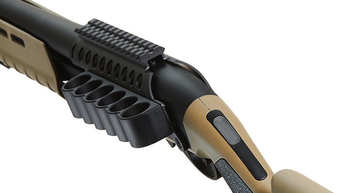 Golden Eagle Airsoft M870 MP M-LOK Style 3/6-Shot Pump Action Gas Shotgun - Tan with Shell Holder