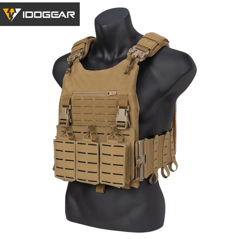 IDOGEAR LSR Tactical Vest With Quick Release Tube System Laser Cut Plate Carrier with 556  Magazine Pouch