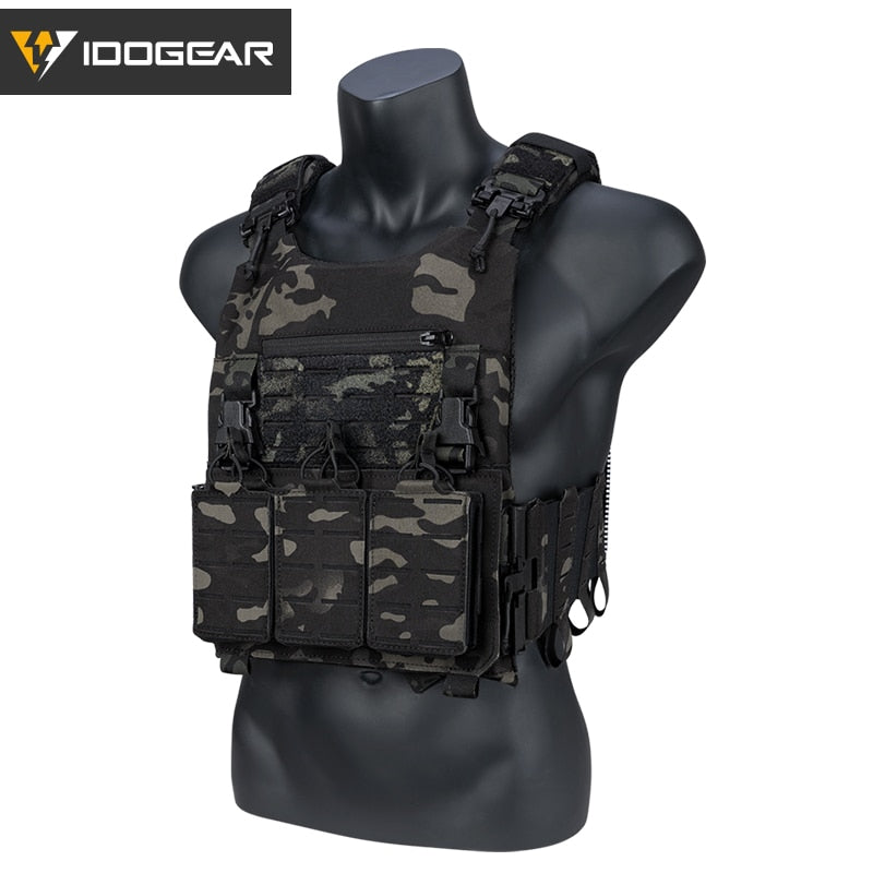 IDOGEAR LSR Tactical Vest With Quick Release Tube System Laser Cut Plate Carrier with 556 Magazine Pouch
