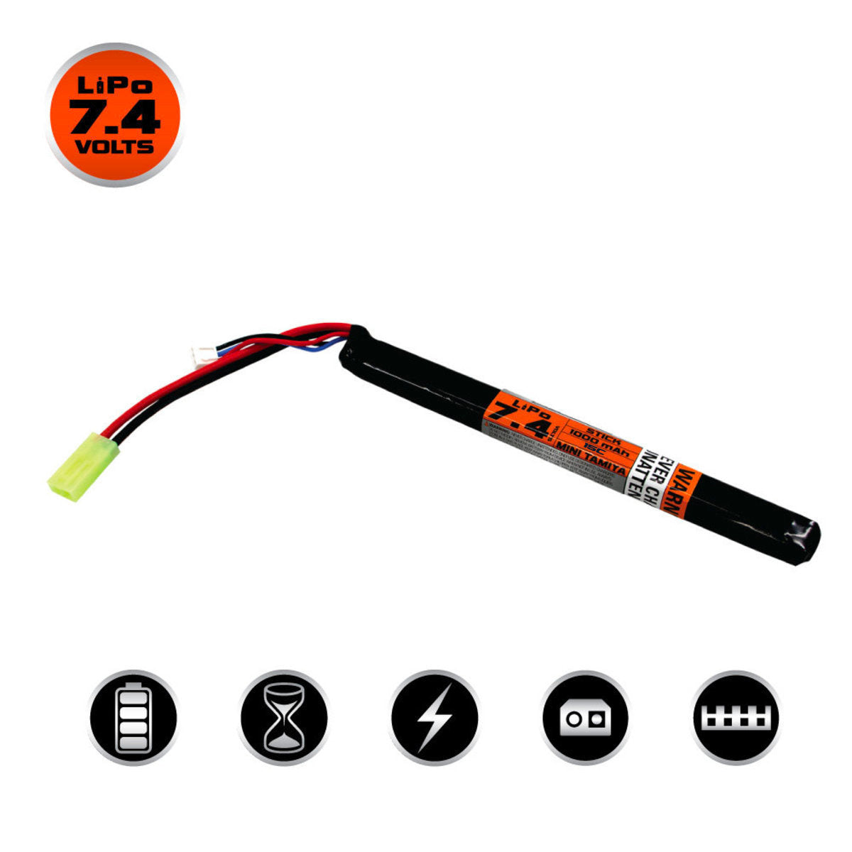 Valken LiPo 7.4V 1000mAh 15C Narrow Stick Airsoft Battery Stick