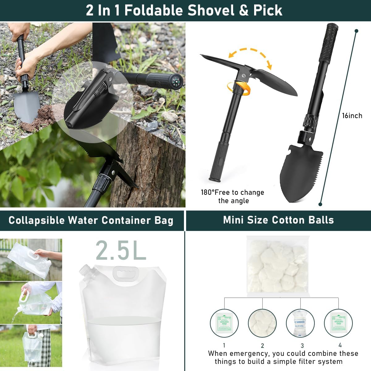 256pcs Survival Kit with Basic First Aid, Emergency Shelter Building and Camping Tools.