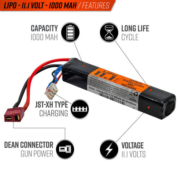 Valken LiPo 11.1v 1200mAh 15C Stick Airsoft Battery