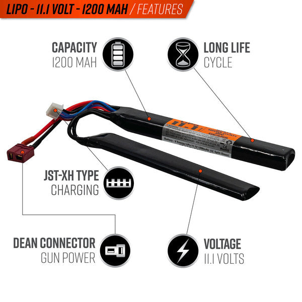 Valken LiPo 11.1V 1200mAh 15C Split Airsoft Battery