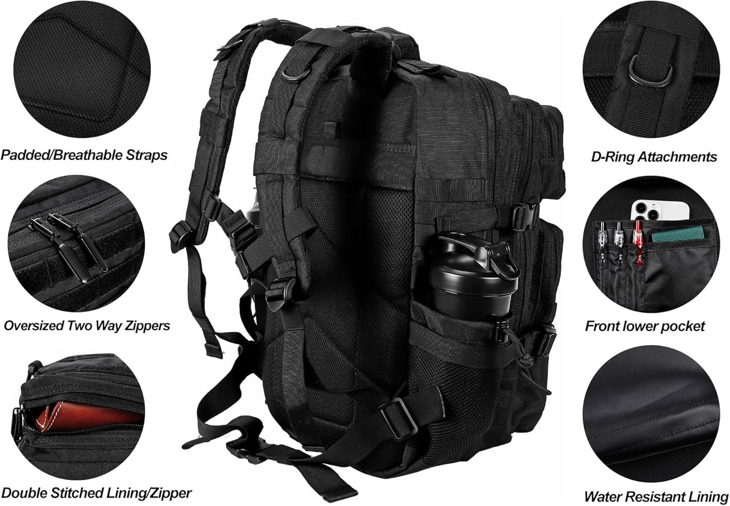 Military Tactical Backpack for Men and Women 45L Army 3 Days Assault Pack Bag Large Rucksack with Molle System
