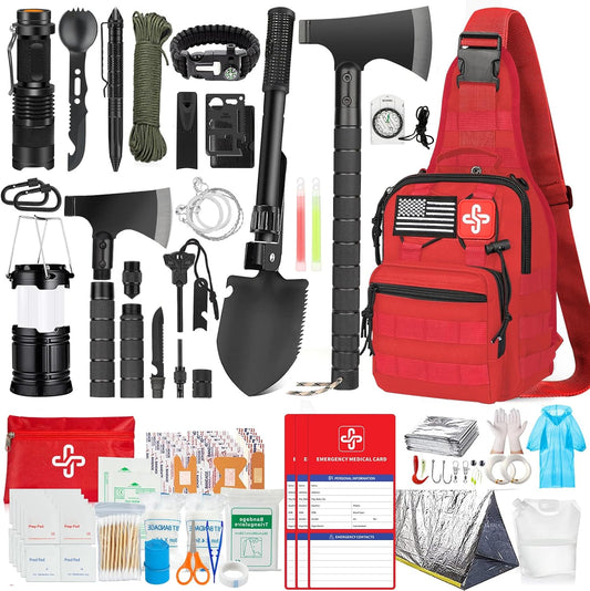 256pcs Survival Kit with Basic First Aid, Emergency Shelter Building and Camping Tools.