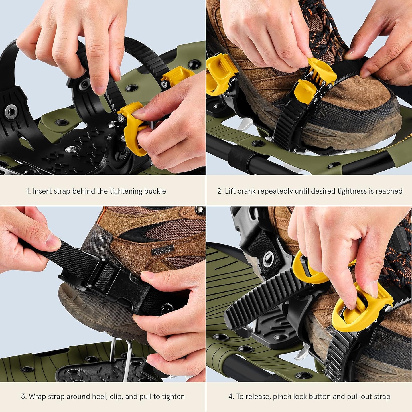 Lightweight Aluminum Frame Snow Shoes with Double Ratchet Binding System, Heel Lifts & Carry Bag for All Terrain Hiking & Winter Sports