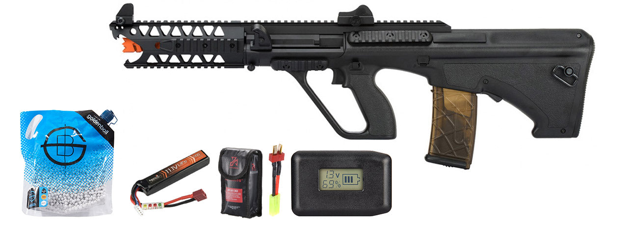 Army Armament Aug 7" Raptor Aeg Airsoft Rifle - Battery/Adapter/Charger Combo - (Black)