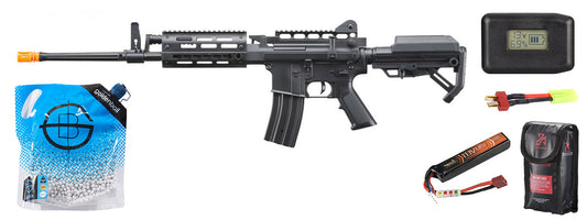 Golden Eagle AR LMG Airsoft Light Machine Gun - Battery/Charger Combo - (Black)