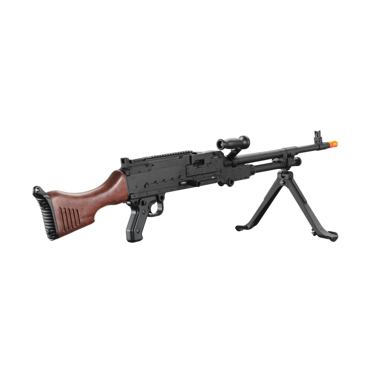 Lancer Tactical Full Metal M240W Airsoft AEG Squad Automatic Machine Gun with Box Magazine (Color: Black & Wood)