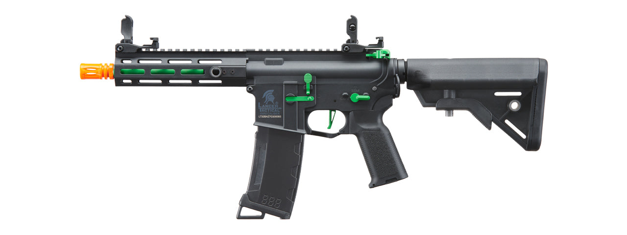 Lancer Tactical Gen 3 Hellion 7" M-LOK Airsoft AEG Rifle w/ Crane Stock (Color: Black & Green)