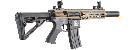 Lancer Tactical Blazer 10" M-LOK Proline Series M4 Airsoft Rifle with Delta Stock & Mock Suppressor (Color: FDE Upper Receiver & Black Lower)