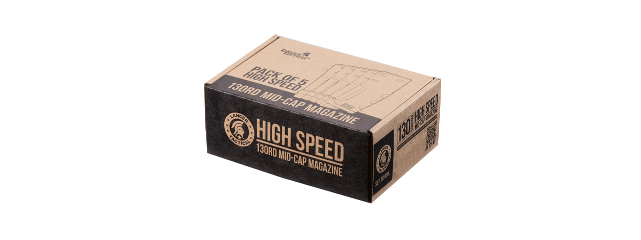 Lancer Tactical 130 Round High Speed Mid-Cap Magazine Pack of 5 (Multiple Options)
