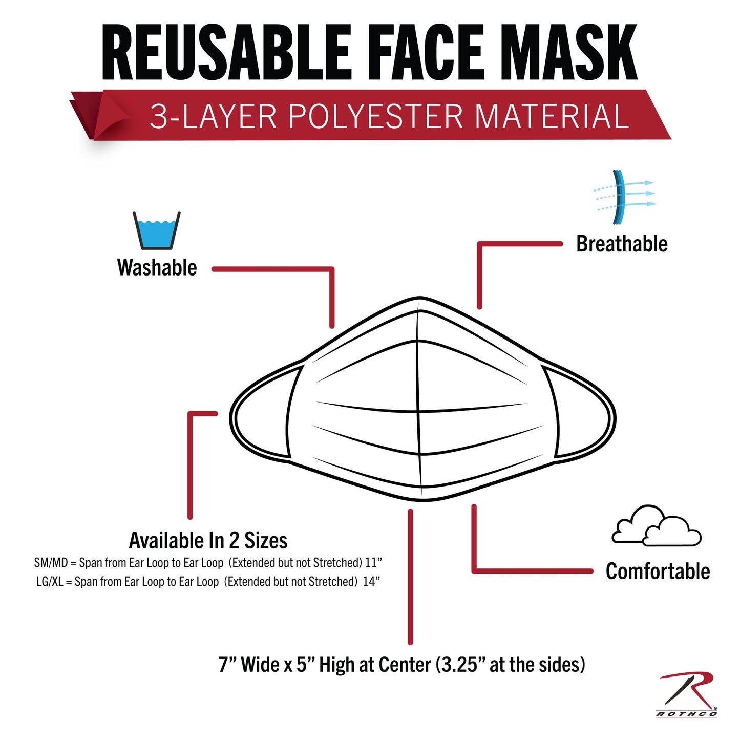 Rothco Half Skull Reusable 3-Layer Polyester Face Mask