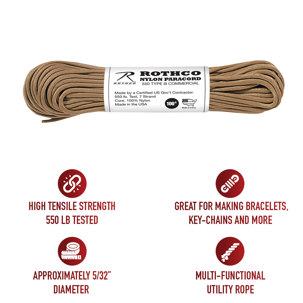 Rothco Nylon Paracord Type III 550 LB