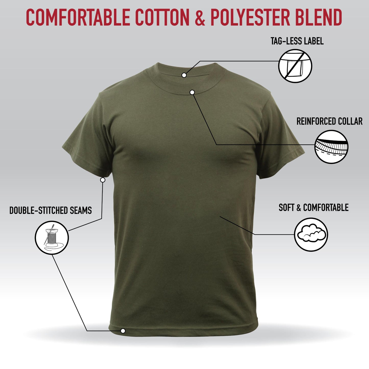 Rothco Solid Color T-Shirt with Cotton / Polyester Blend