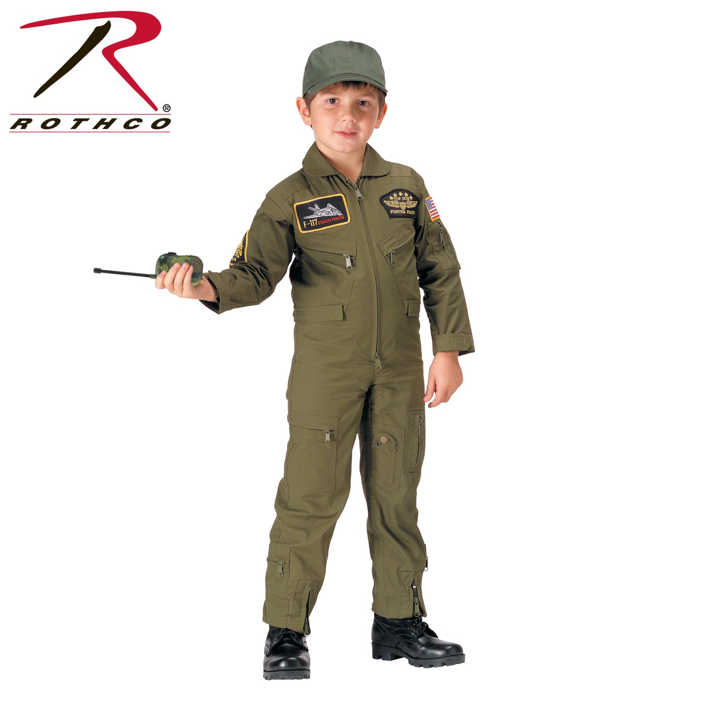 Rothco Kid's Flight Coverall With Patches - Olive Drab