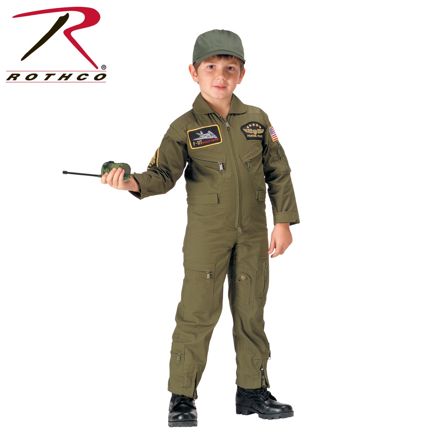 Rothco Kid's Flight Coverall With Patches - Olive Drab