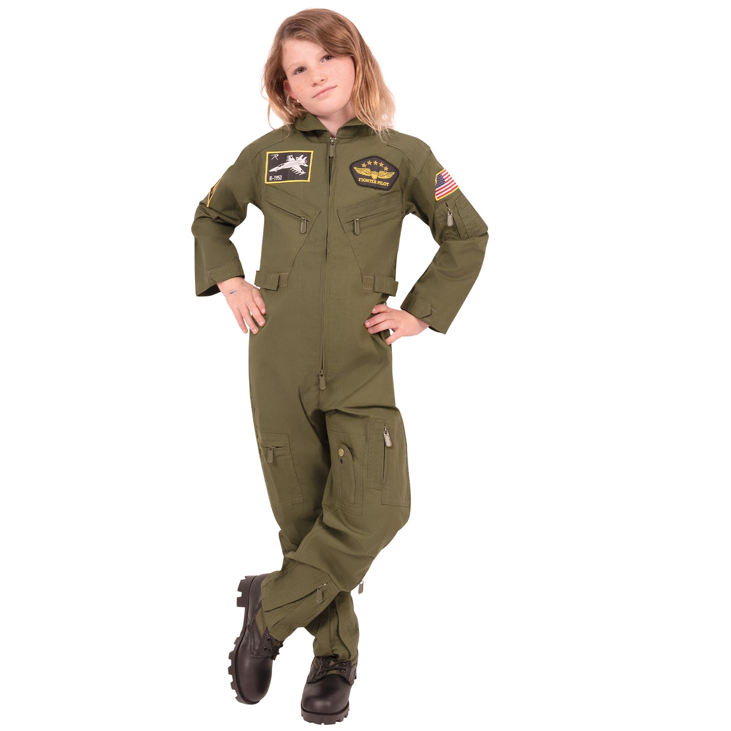 Rothco Kid's Flight Coverall With Patches - Olive Drab