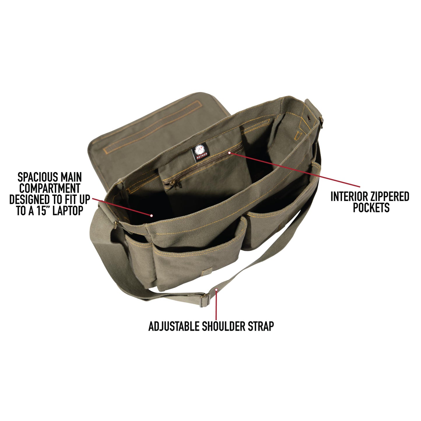 Heavyweight Canvas Classic Messenger Bag With Military Stencil