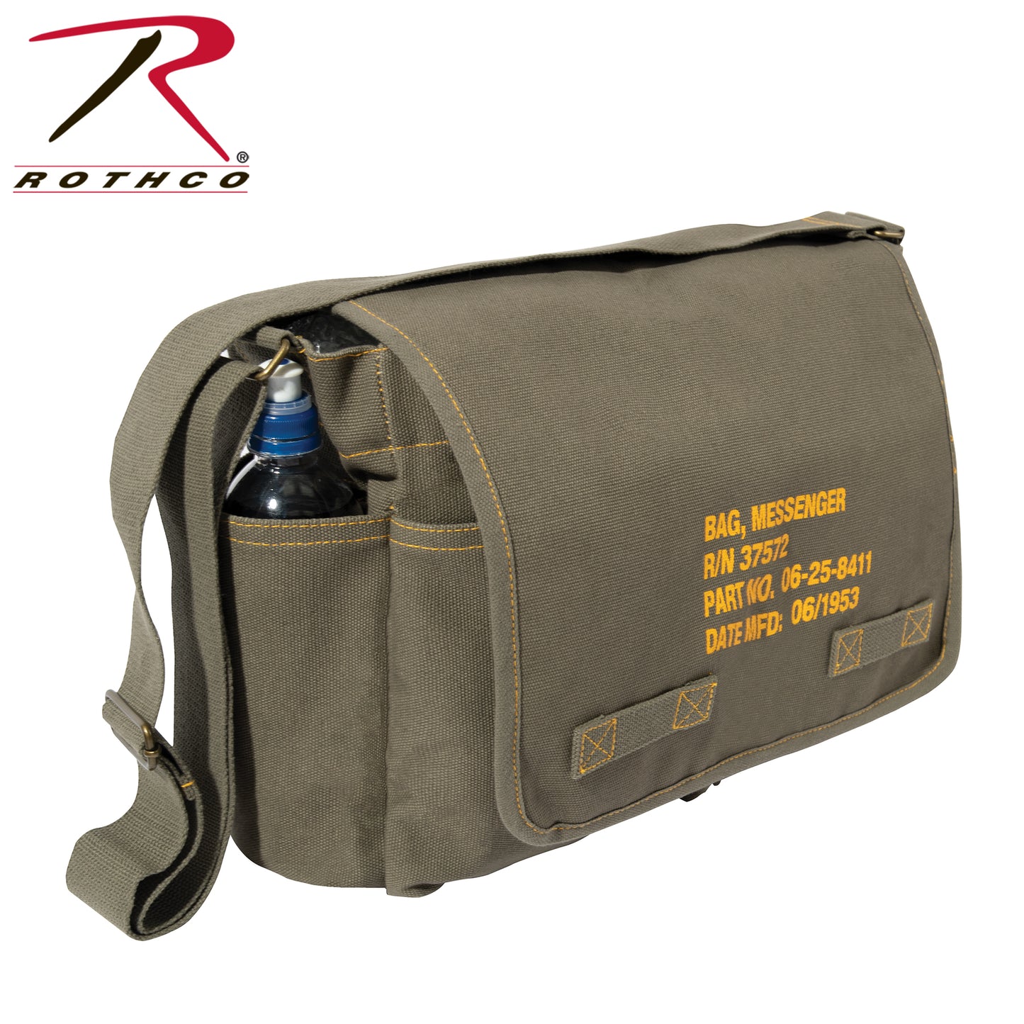 Heavyweight Canvas Classic Messenger Bag With Military Stencil