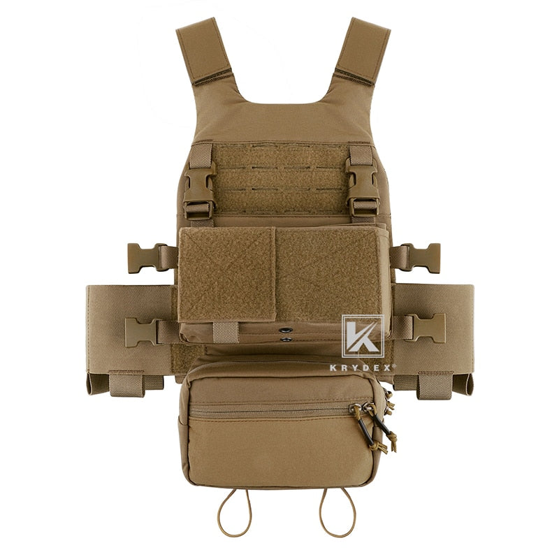 KRYDEX Low Vis Slick Plate Carrier Tactical Vest With Elastic Cummerbund Micro Fight MK3 Panel Chassis Drop SACK Pouch Plates