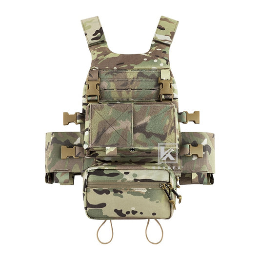 KRYDEX Low Vis Slick Plate Carrier Tactical Vest With Elastic Cummerbund Micro Fight MK3 Panel Chassis Drop SACK Pouch Plates