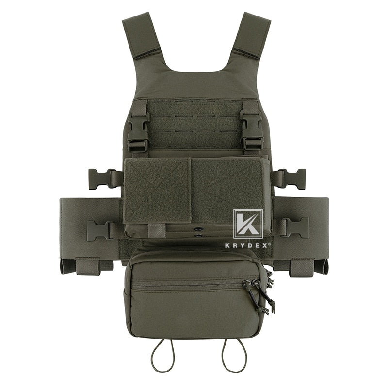 KRYDEX Low Vis Slick Plate Carrier Tactical Vest With Elastic Cummerbund Micro Fight MK3 Panel Chassis Drop SACK Pouch Plates