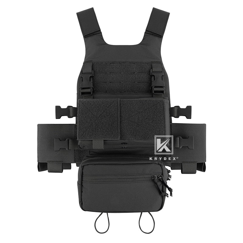 KRYDEX Low Vis Slick Plate Carrier Tactical Vest With Elastic Cummerbund Micro Fight MK3 Panel Chassis Drop SACK Pouch Plates