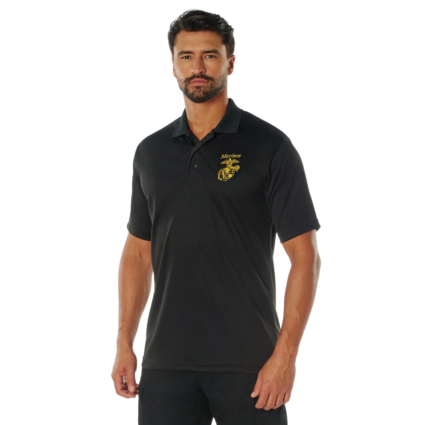 Rothco USMC Eagle, Globe & Anchor Moisture Wicking Polo Shirt - Black